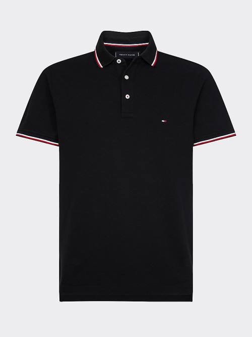 Muške Tommy Hilfiger Organic Cotton Slim Fit Polo Majice Crna | TH589CTB