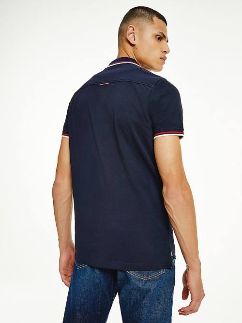 Muške Tommy Hilfiger Organic Cotton Tipped Slim Fit Polo Majice Plava | TH549AZV