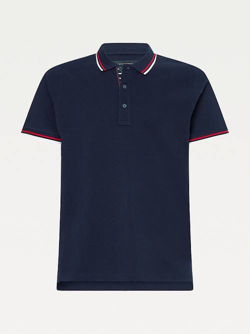 Muške Tommy Hilfiger Organic Cotton Tipped Slim Fit Polo Majice Plava | TH549AZV