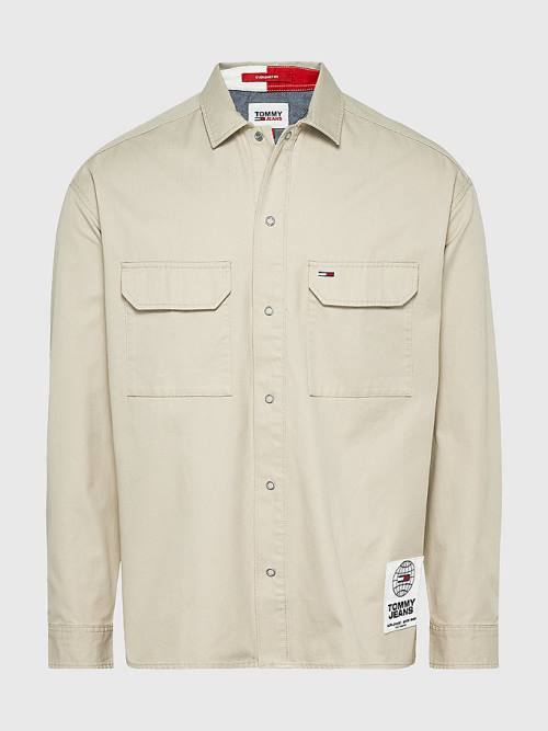 Muške Tommy Hilfiger Organic Cotton Twill Overshirt Košulje Bež | TH243WMI