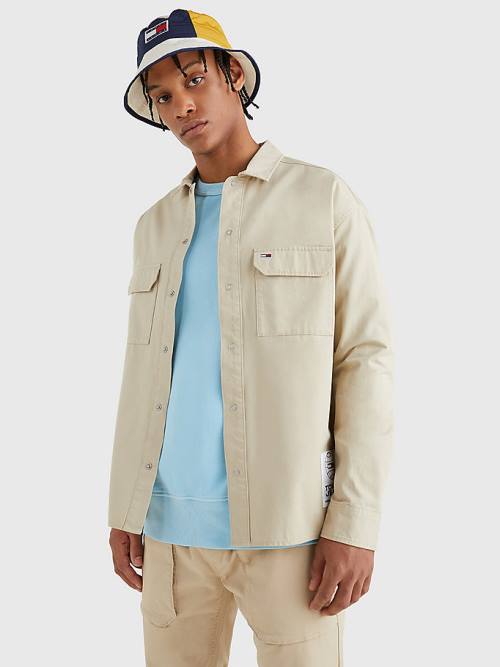 Muške Tommy Hilfiger Organic Cotton Twill Overshirt Košulje Bež | TH243WMI