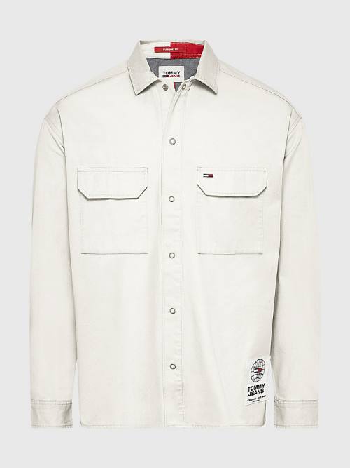 Muške Tommy Hilfiger Organic Cotton Twill Overshirt Košulje Bela | TH453DGC