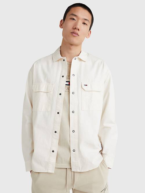 Muške Tommy Hilfiger Organic Cotton Twill Overshirt Košulje Bela | TH453DGC