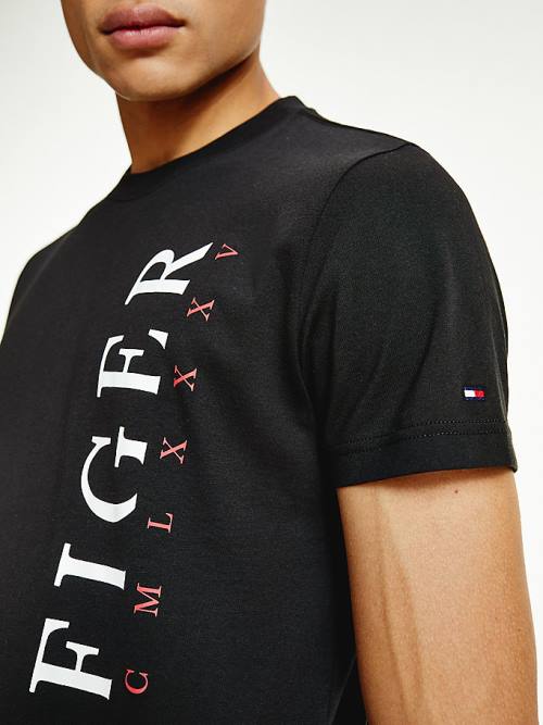 Muške Tommy Hilfiger Organic Cotton Vertical Logo Majice Crna | TH290KAX