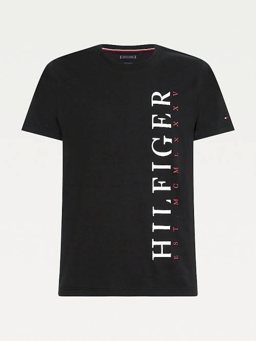 Muške Tommy Hilfiger Organic Cotton Vertical Logo Majice Crna | TH290KAX