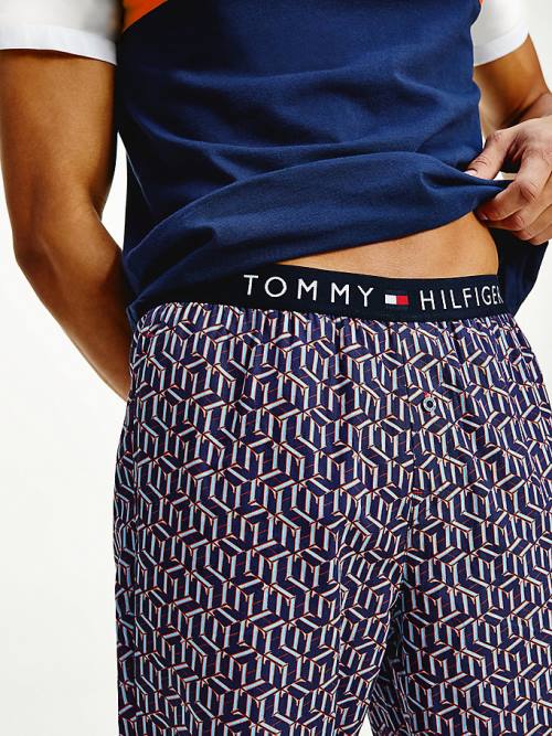 Muške Tommy Hilfiger Original Woven Print Bottoms Pidžama Plava | TH165ZMK