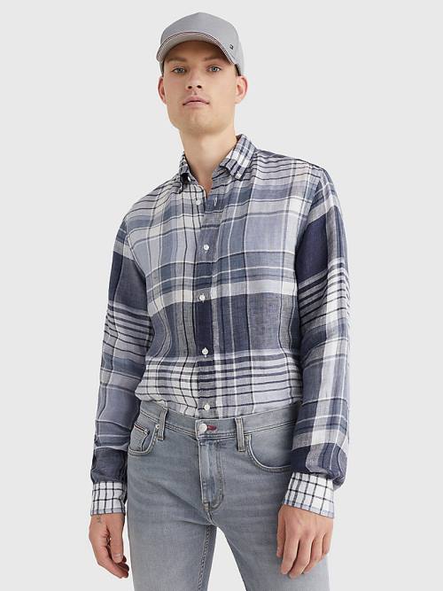 Muške Tommy Hilfiger Pigment Dyed Check Linen Košulje Plava | TH845FVM