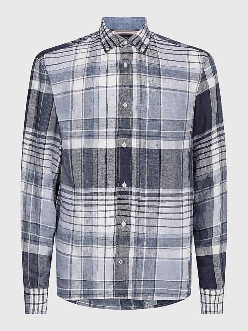 Muške Tommy Hilfiger Pigment Dyed Check Linen Košulje Plava | TH845FVM