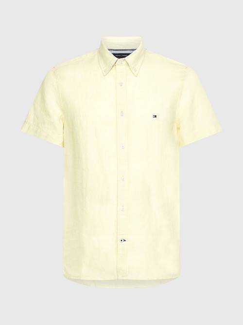 Muške Tommy Hilfiger Pigment-Dyed Short Sleeve Linen Košulje Žuta | TH297FJO