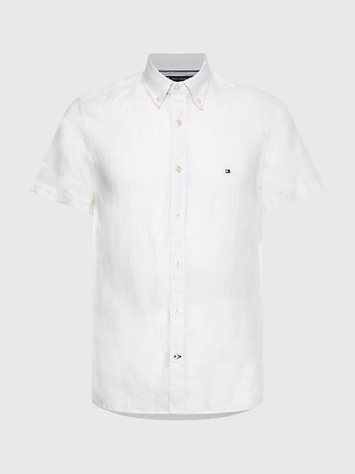 Muške Tommy Hilfiger Pigment-Dyed Short Sleeve Linen Košulje Bela | TH508VEK