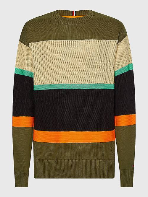 Muške Tommy Hilfiger Plus Colour-Blocked Mixed Knit Jumper Džemper Kaki | TH523QCB