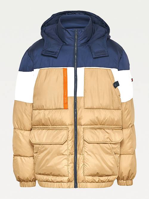 Muške Tommy Hilfiger Plus Colour-Blocked Hooded Puffer Jakna Kaki | TH974XVY