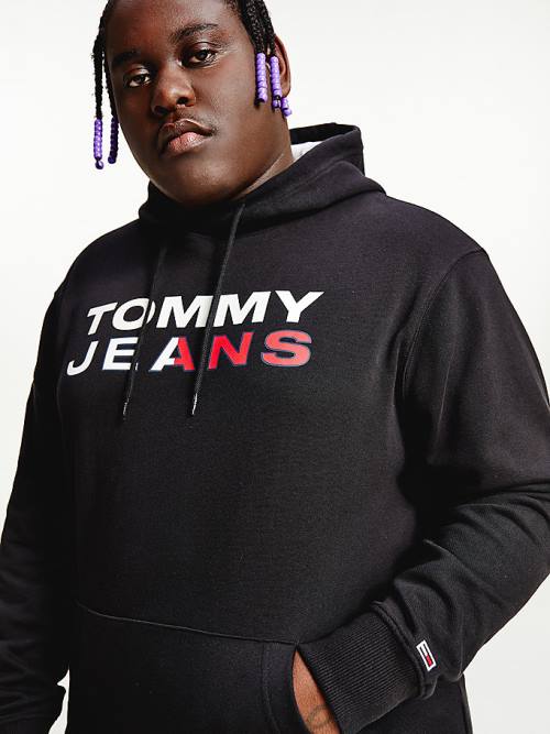 Muške Tommy Hilfiger Plus Essential Logo Duks Hoodie Crna | TH863YXM