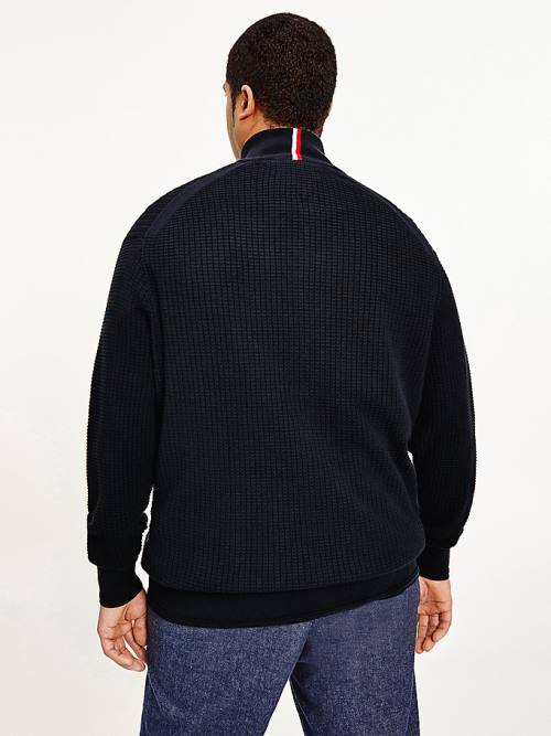 Muške Tommy Hilfiger Plus Knitted Grid Check Zip-Thru Jumper Džemper Plava | TH573TZB