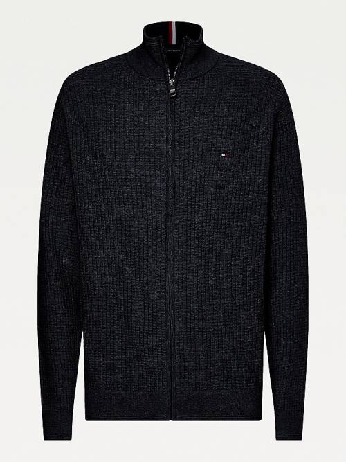 Muške Tommy Hilfiger Plus Knitted Grid Check Zip-Thru Jumper Džemper Plava | TH573TZB