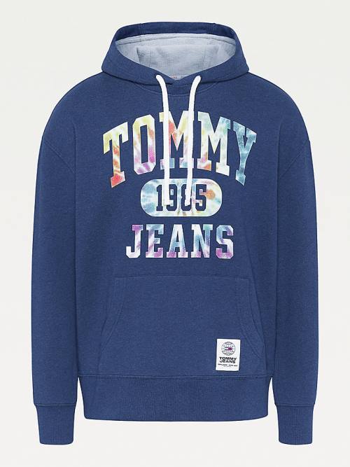 Muške Tommy Hilfiger Plus Organic Cotton Relaxed Tie-Dye Logo Duks Hoodie Plava | TH942JZG