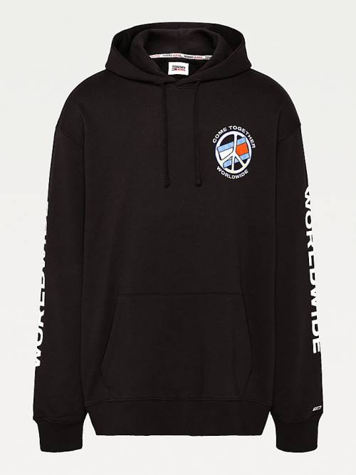 Muške Tommy Hilfiger Plus Peace Logo Duks Hoodie Crna | TH176ASQ