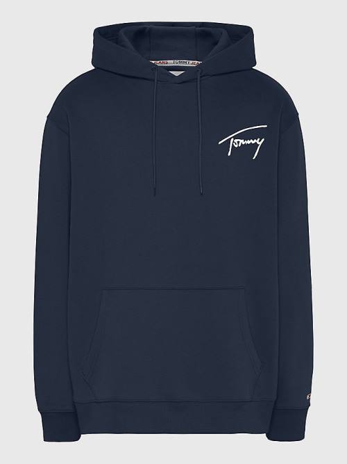 Muške Tommy Hilfiger Plus Signature Logo Relaxed Fit Duks Hoodie Plava | TH496IFP