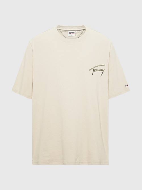 Muške Tommy Hilfiger Plus Signature Recycled Cotton Majice Bež | TH078PXF