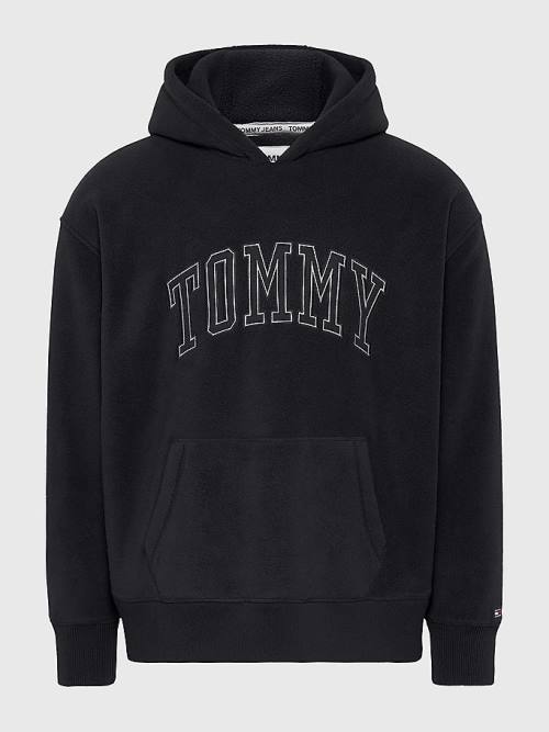 Muške Tommy Hilfiger Polar Fleece Relaxed Fit Duks Hoodie Crna | TH579KFV