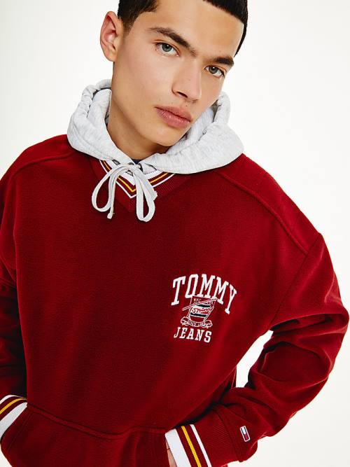 Muške Tommy Hilfiger Polar Fleece V-Neck Duks Hoodie Crveni | TH158HAF