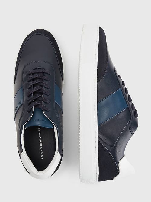 Muške Tommy Hilfiger Premium Leather Cupsole Patike Plava | TH750JMG