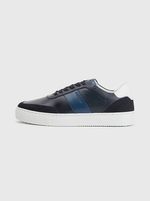 Muške Tommy Hilfiger Premium Leather Cupsole Patike Plava | TH750JMG