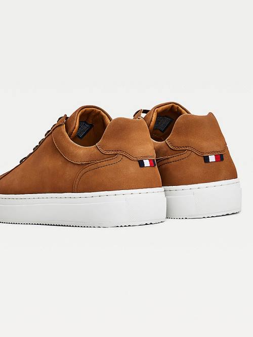 Muške Tommy Hilfiger Premium Nubuck Leather Cupsole Patike Braon | TH605COG