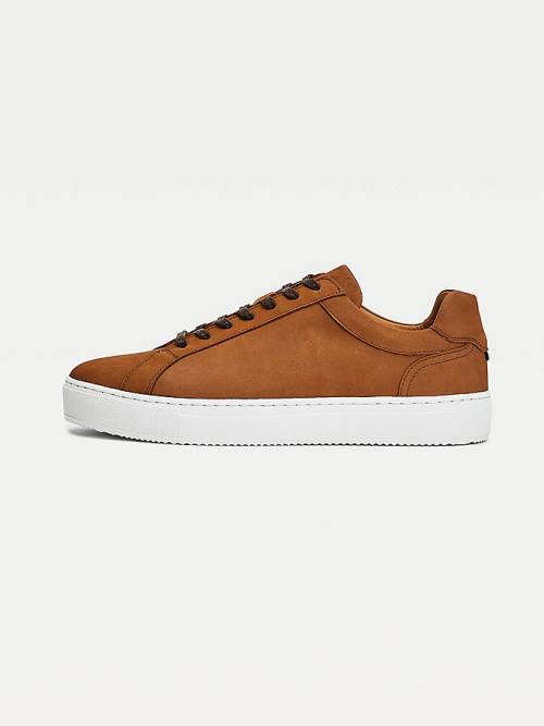 Muške Tommy Hilfiger Premium Nubuck Leather Cupsole Patike Braon | TH605COG