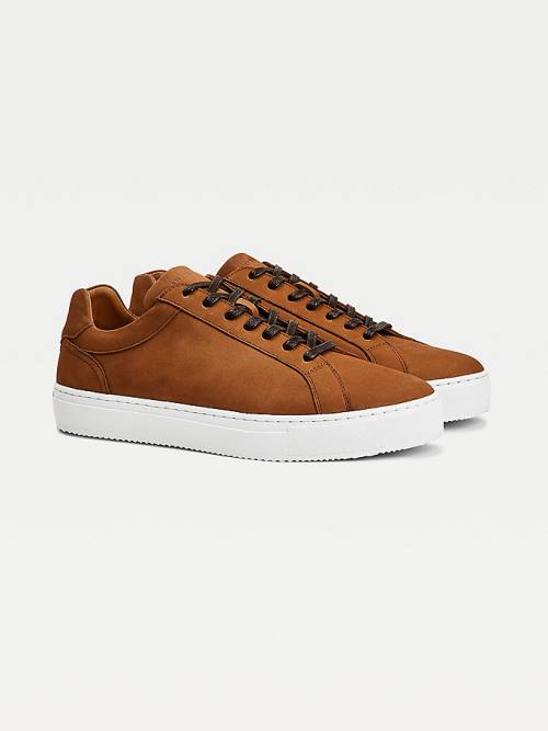 Muške Tommy Hilfiger Premium Nubuck Leather Cupsole Patike Braon | TH605COG