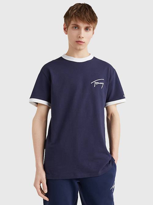 Muške Tommy Hilfiger Recycled Cotton Signature Logo Majice Plava | TH489CZF