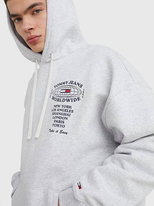 Muške Tommy Hilfiger Recycled Logo Duks Hoodie Siva | TH640MCY