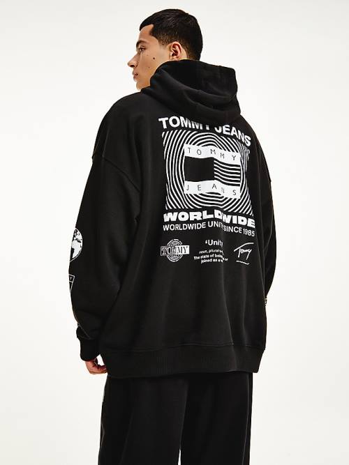 Muške Tommy Hilfiger Recycled Unity Back Graphic Duks Hoodie Crna | TH983PHS