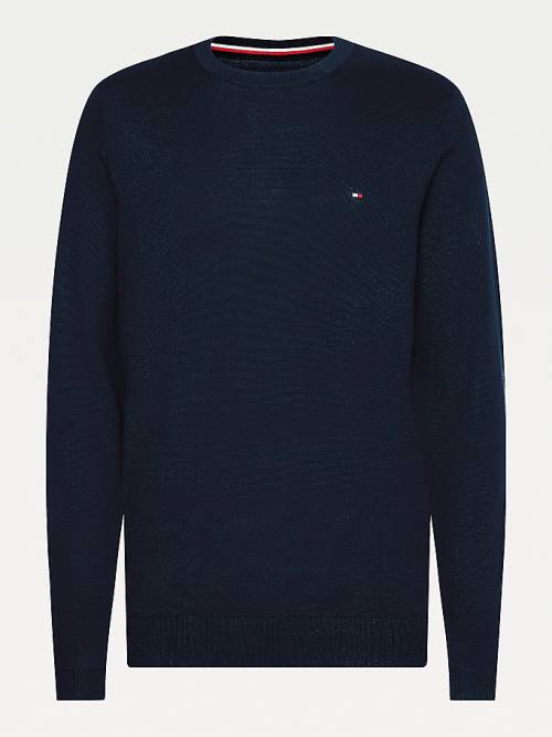 Muške Tommy Hilfiger Regular Fit Crew Neck Jumper Džemper Plava | TH613IJQ