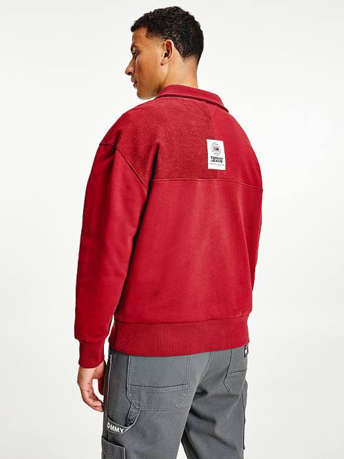 Muške Tommy Hilfiger Reversible Relaxed Fit Half-Zip Duksevi Crveni | TH654RGZ