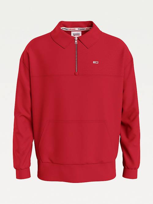 Muške Tommy Hilfiger Reversible Relaxed Fit Half-Zip Duksevi Crveni | TH654RGZ