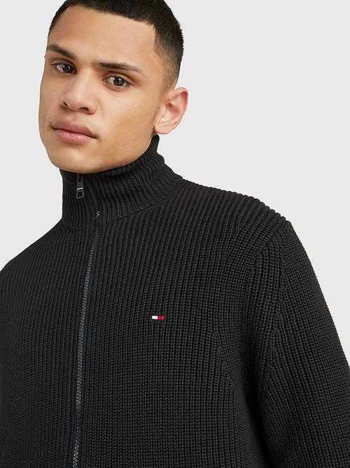 Muške Tommy Hilfiger Ribbed Zip-Thru Relaxed Fit Jumper Džemper Crna | TH637IPS