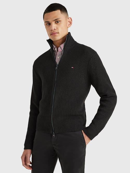 Muške Tommy Hilfiger Ribbed Zip-Thru Relaxed Fit Jumper Džemper Crna | TH637IPS