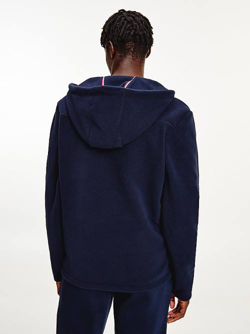 Muške Tommy Hilfiger Script Logo Recycled Fleece Popover Anorak Duks Hoodie Plava | TH086NAF