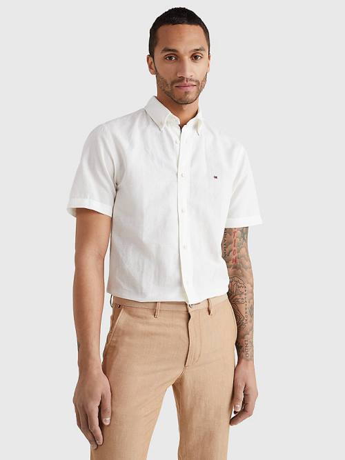 Muške Tommy Hilfiger Short Sleeve Tapered Regular Fit Košulje Bela | TH743IKZ