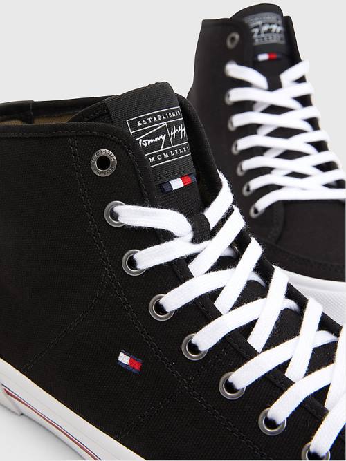 Muške Tommy Hilfiger Signature Canvas Mid-Top Patike Crna | TH539FIM