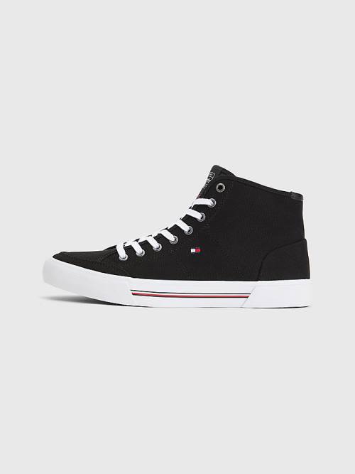 Muške Tommy Hilfiger Signature Canvas Mid-Top Patike Crna | TH539FIM