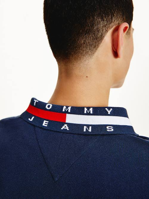 Muške Tommy Hilfiger Signature Collar Regular Long Sleeve Polo Majice Plava | TH057RHU