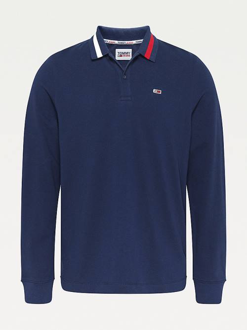 Muške Tommy Hilfiger Signature Collar Regular Long Sleeve Polo Majice Plava | TH057RHU