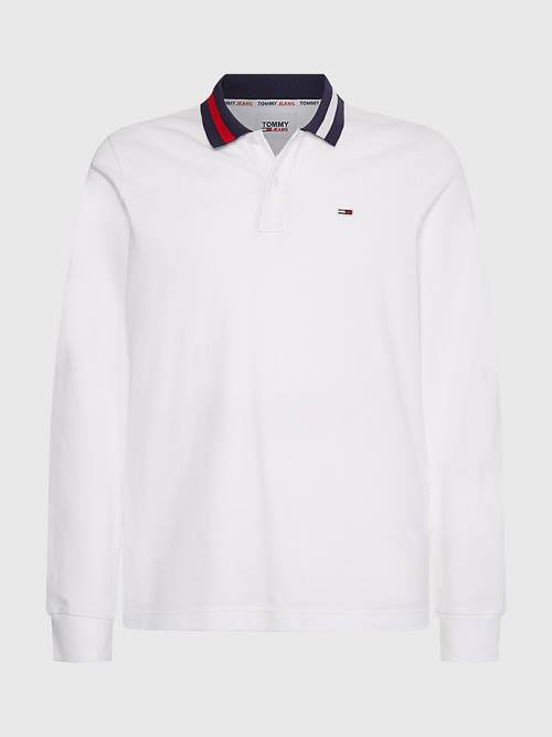 Muške Tommy Hilfiger Signature Collar Regular Long Sleeve Polo Majice Bela | TH468QVR