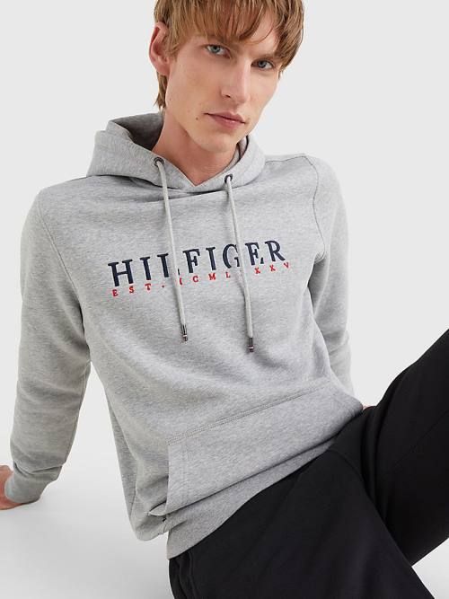 Muške Tommy Hilfiger Signature Flex Fleece Logo Duks Hoodie Siva | TH190BSO