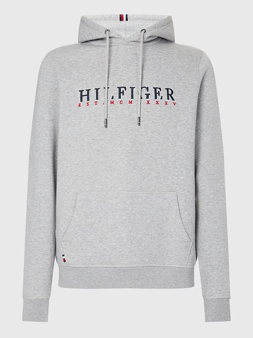 Muške Tommy Hilfiger Signature Flex Fleece Logo Duks Hoodie Siva | TH190BSO