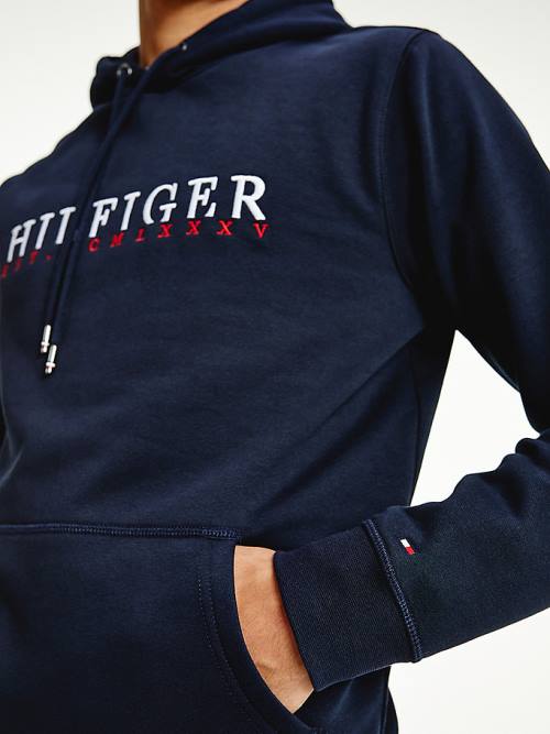 Muške Tommy Hilfiger Signature Flex Fleece Logo Duks Hoodie Plava | TH850WXC