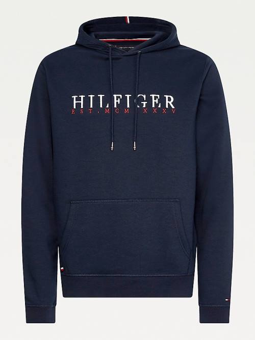 Muške Tommy Hilfiger Signature Flex Fleece Logo Duks Hoodie Plava | TH850WXC