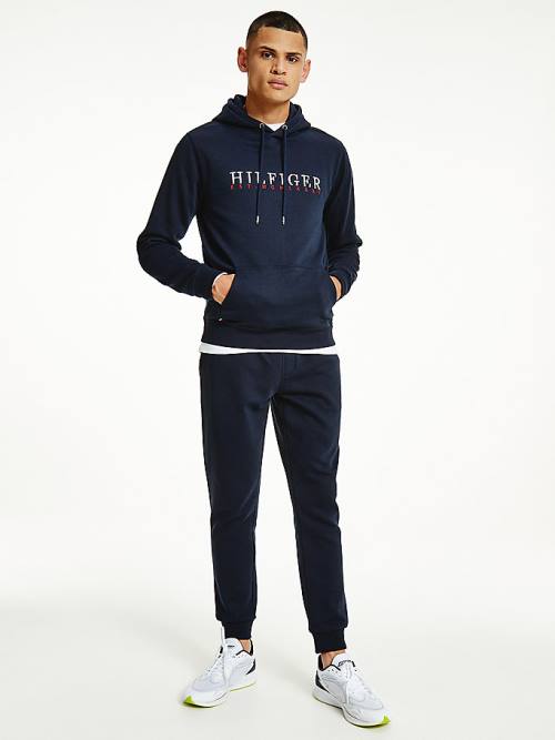 Muške Tommy Hilfiger Signature Flex Fleece Logo Duks Hoodie Plava | TH850WXC